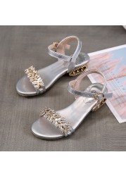 New Girl Roman Sandals Children 2022 Rhinestone Silver Buckle Baby Shoes With Low Peep Toe Sandal Shoes Children Birthday Gift