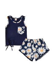 Summer Casual Cool Suits Home Wear 1-4 Years Kids Girl Clothes Set Girls Tracksuit Outfit Sleeveless Tank Top Shorts Set