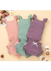 Summer Newborn Infant Baby Girls Ribbed Romper Triangle Pants Solid Color Baby Sets Toddler Outfits 0-18 Months For Baby