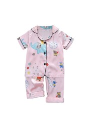 Summer 2pcs/set Kids Boys Short Sleeve Tops+Pants Sleepwear Cartoon Pajamas Home Children Girls Set 2-7 Years Kids