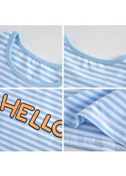 Boys and girls' short-sleeved striped cotton T-shirt, 2-7T clothes, summer 2021