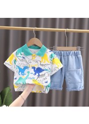 Baby Boy Kids Clothes Fashion Summer Lapel Cartoon Cute Short Sleeve Sports Shorts 2 Pieces Set 1 2 3 4 5 Years