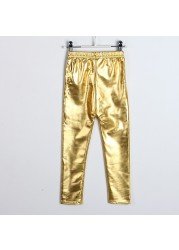 Bear Leader 2022 Spring New Style 4-8 Years Slim Gold Black Red Silver Kids Leather Pants Baby Girls Boys