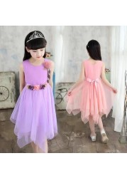 2022 Summer Children's Chiffon Dresses High Quality Lace Princess Dress Children Evening Wear Baby Girl Dress 4 6 8 9 10 12 Years