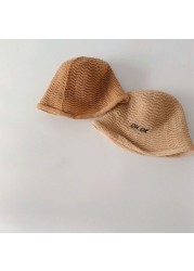 MILANCEL 2022 spring new children's breathable girls hat Korean boys straw hat letter embroidery children's hat