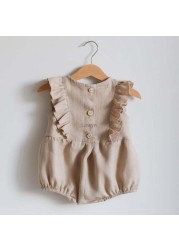 Summer Newborn Infant Baby Girls Romper Cotton Linen Ruffles Sleeveless Infant Playsuit Jumpsuit Overalls onabiece Baby Clothes