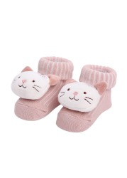 Newborn Baby Girl Boy Cute Cartoon Pattern Cotton Socks Infant Anti-slip Warm Floor Socks Medium Tube Knitted Socks