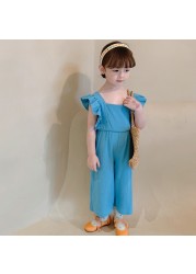 Summer Korean Cute Girls Jumpsuit Toddler Kids Open Back Sleeveless Clothes Wide Leg Pants