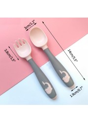 Silicone Baby Spoon Fork Kids Cutlery Set Cartoon Cute Utensil Baby Learning Training Spoon Infant Soft Fork