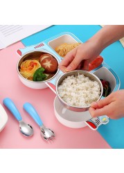 Children's Tableware Set Stainless Steel Dishes Baby Feeding Plate Spoon Fork Cute Cartoon Car Shape Bowl New Arrival