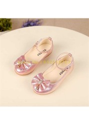 New Autumn Girls Leather Children Girls Toddler Princess Bowknot Sneakers Pearl Diamond Single Kids Dance Shoes