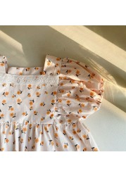 MILANCEL 2022 Spring New Kids Clothes Square Collar Girls Floral Dress Cotton Girl One Piece Korean Children Clothes