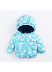 Cartoon Dinosaur Flower Print Hooded Cotton Down Jacket Baby Winter Cartoon Windproof Coat Hooded Warm Outerwear Jacket Freeship