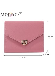 Simple Fashion Women Trifold PU Leather Small Wallet Portable Solid Color Casual Business Card Holder Fox Shape Hasp Coin Purse