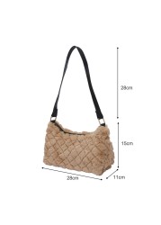 Women Fashion Plush Faux Fur Bag Diamond Lattice Shoulder Bag Autumn Winter Zipper Cloud Pure Color Brand Designer Handbags