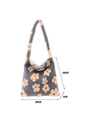 Stylish design plush flower pattern women tote bag handbags shoulder bag ladies large capacity simple fashion female bag