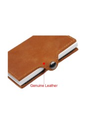 Genuine Leather Men Wallet Small Wallet With Rfid Lock Aluminum Card Holder Slim Male Wallet