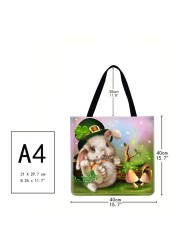 Fashionable Ladies Hamster Shoulder Shopping Bag Linen Printing Pattern Eco-friendly Tote Large Capacity Handbags