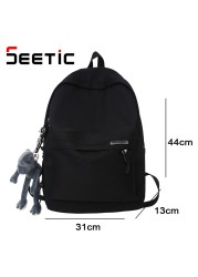 SEETIC Fashion Nylon Backpack Women Student Travel Bag Unisex Waterproof Backpack For Women Solid Color Anti-theft Backpack