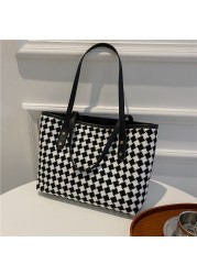 MBTI Fashion Plaid Women Shoulder Bag Classic Casual Tote Korean Tote Bag Elegant Femme Main Brief Vintage Bolso Mujer