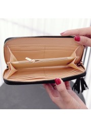 Women Long Wallets Clutch White High Quality Leather Tassel Ladies Zipper Bag Phone Coin Cash Receipt Card Holder