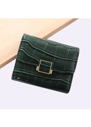 Leather women's wallet female short retro three-fold folding student version simple multi-card crocodile pattern coin purse