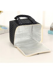 Hot Lunch Bag Insulated Cold Dot Print Picnic Tote Bag Thermal Portable Lunch Box Meal Bento Pouch Lunch Container Food Storage Bag