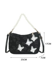 Retro Handbag 2022 Spring Butterfly Print Women Shoulder Bags Pearl Chain Handbags Female Crossbody Messenger Clutch Bags