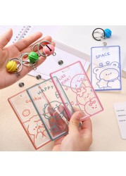 X7YA 1pc Transparent Acrylic Business Card Holder For Staff Staff With Keyring Bell Cartoon Pattern Pass Card Cover Bus Cards