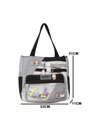 Kawaii Large Capacity Tote Bags Trendy Nylon Patchwork Shoulder School Book Bag For Teen Girls Fashion Student Crossbody Bag Sac