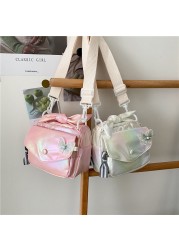 MBTI كاندي اللون الإناث حقيبة كتف موضة 2022 الليزر Crossbody حقيبة ساعي اليابانية Kawaii الطلاب الدانتيل فراشة أكياس