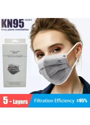 Adult 5 Layers Gray KN95 Activated Carbon Mask Respirator Safety Face FPP2 Mask mascarilla Dust Reusable FFP2 FFP3 20pcs/box