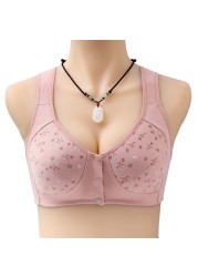 1PC Mother Women Wireless Cotton Bras Underwear Front Closure T-Back Bra Soft Leisure Underwear Big Cup Plus Size