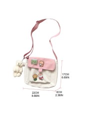 Shopping Bags Women Sweet Kawaii Printed Canvas Leisure Daily Crossbody Shopping Bag Purse New