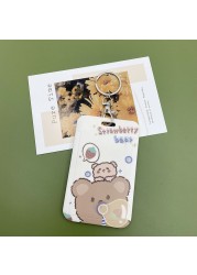 New Cute Cartoon Flocking Bear ID Credit Bank Card Holder Student Keychain Bus Card Case ID Badge Cover Women Men Pendants