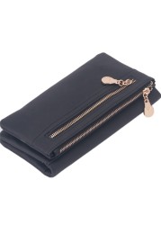 Fashion Women Wallets Dull Polish Leather Wallet Double Zipper Day Clutch Purse Wristlet Coin Purse Card Holder Billetera