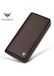 Williapolo Men's Clutch Bag Business Wallet Card Holder Coin Purse 100% Cowhide Leather Wallet for Men Passport Cover