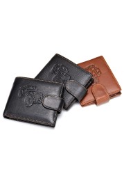 New Men's Genuine Leather Wallet Purse Holder Vintage Business Short 2 Fold Embossing Purse Male Zipper Coin Hasp Purse Money Bag