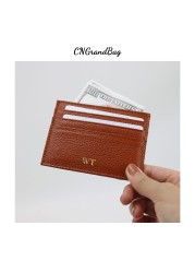 Free Custom Leather Card Case 100% Cowhide Credit Card Holder Mini Wallet Men Women Pocket Card Wallet With 6 Card Slots