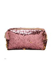 Small Embroidery Cosmetic Bag Women Girls Portable Makeup Bag with Shiny Sequins Travel Organizer Zipper Box