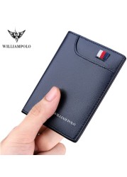 WilliamPolo - Genuine Leather Small Wallet for Men, Slim Men's Wallet, Luxury Brand, Card Clip, Slim Leather Wallet, Retro Short Wallet