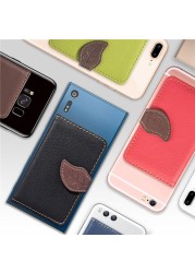 Creative PU Leather Phone Wallet Case Women Men Credit Card Holder Pocket Sticker 3M Adhesive Fashion Card Holder Mobile Phone Card Holder