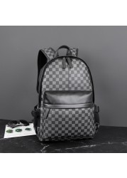 Fashion Classic Plaid Korean Version Large Capacity Backpacks PU Leather Waterproof Travel Bag Urban Business Men's Schoolbag