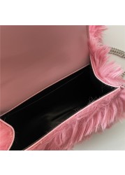 2021 winter new luxury design fashion hourglass pink vintage faux fur bag female portable one shoulder diagonal clutch satchels