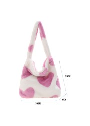 Love Heart Print Bags for Women 2021 Soft Plush Shoulder Bags Female Leopard Pattern Handbag Winter Warm Fluffy Bucket Bags