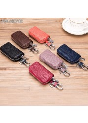 Fashion Genuine Leather Car Key Bag Unisex Crocodile Print Zipper Top Quality Cow Split Key Organizer Purse