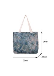 Women's New Fashion Handbag Daisy Oil Painting Canvas Shoulder Casual Ladies Shopping Bag Large Capacity Tote Handbags