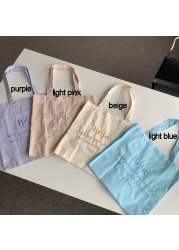 Women Shoulder Bag 2022 Canvas Tote Bag Girl Bag Fashion Large Capacity Shopper Bag Embroidered Letter Macaron Color Student Handbag