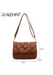 Women's PU Leather Diamond Lattice Shoulder Bag Lady Embroidery ThreadChain Flap Crossbody Bag