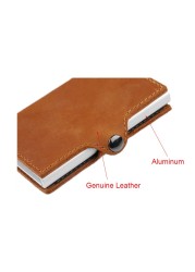 DIENQI Genuine Leather Credit Card Holder Case Anti RFID Protector Wallet Aluminum Men Women Metal Bank Business ID Card Holder Card Holder